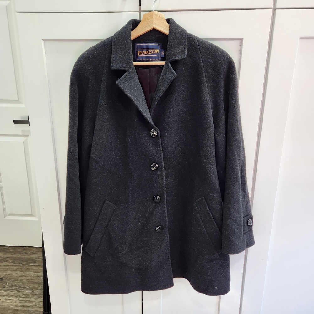 Pendleton Wool Cashmere Charcoal Gray Button Closure Fully Lined Winter Coat 10